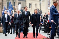 Olaf Scholz, Mark Rutte en Emmanuel Macron